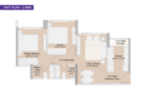 2 BHK Floor Plan at Sunteck Naigaon Spacious 2 BHK floor plan at Sunteck Naigaon with modern layout and functional living spaces