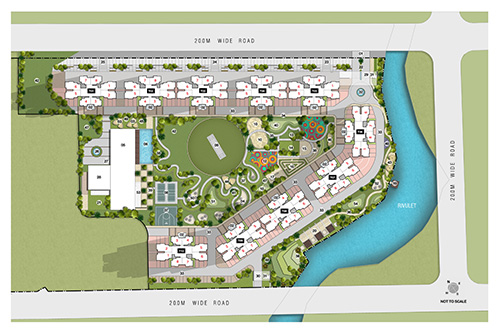 Sunteck Naigaon Master Plan Sunteck Naigaon master plan showing township layout with towers, amenities, open spaces, and internal roads